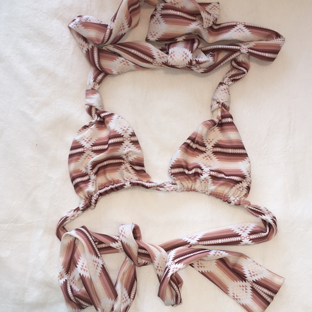 Acacia swimwear printed triangle bikini top, wide straps with knot details